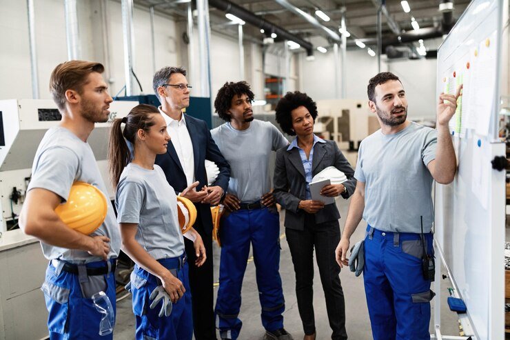 A team of plumbers at a community